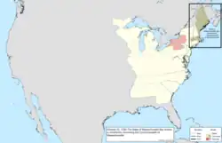 Map of the change to the United States in central North America on October 25, 1780