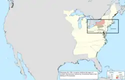Map of the change to the United States in central North America on December 30, 1782