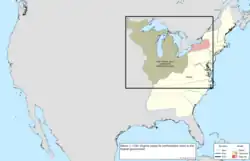 Map of the change to the United States in central North America on March 1, 1784