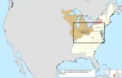 Map of the change to the United States in central North America on April 1, 1784