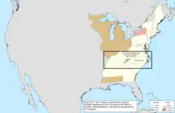 Map of the change to the United States in central North America on August 23, 1784