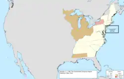 Map of the change to the United States in central North America on January 11, 1785