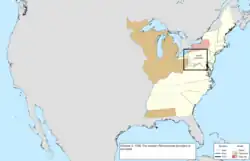 Map of the change to the United States in central North America on October 4, 1786