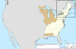 Map of the change to the United States in central North America on December 16, 1786