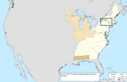 Map of the change to the United States in central North America on July 21, 1787