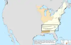Map of the change to the United States in central North America on August 9, 1787