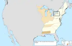 Map of the change to the United States in central North America on October 10, 1790