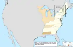 Map of the change to the United States in central North America on March 4, 1791