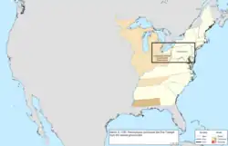 Map of the change to the United States in central North America on March 3, 1792