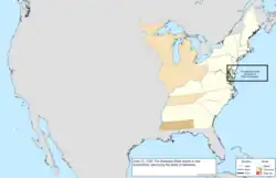 Map of the change to the United States in central North America on June 12, 1792
