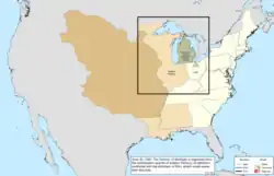 Map of the change to the United States in central North America on June 30, 1805