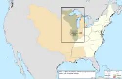 Map of the change to the United States in central North America on March 1, 1809