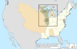 Map of the change to the United States in central North America on December 3, 1818