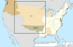 Map of the change to the United States in central North America on July 4, 1819