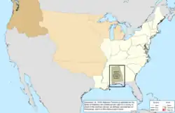 Map of the change to the United States in central North America on December 14, 1819