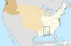 Map of the change to the United States in central North America on July 19, 1820
