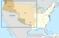 Map of the change to the United States in central North America on February 22, 1821