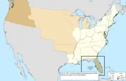Map of the change to the United States in central North America on July 10, 1821
