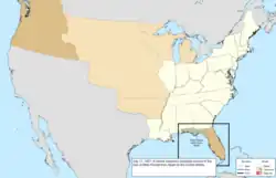 Map of the change to the United States in central North America on July 17, 1821