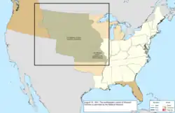Map of the change to the United States in central North America on August 10, 1821