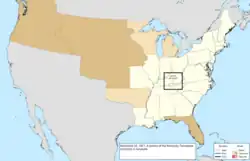 Map of the change to the United States in central North America on November 22, 1821