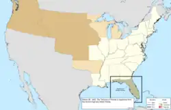 Map of the change to the United States in central North America on March 30, 1822