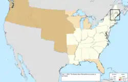 Map of the change to the United States in central North America on July 1, 1829