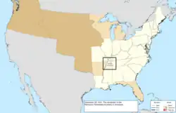 Map of the change to the United States in central North America on December 20, 1831