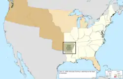 Map of the change to the United States in central North America on June 15, 1836