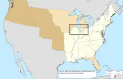 Map of the change to the United States in central North America on June 23, 1836
