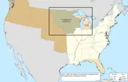 Map of the change to the United States in central North America on July 3, 1836