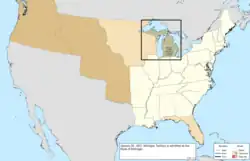 Map of the change to the United States in central North America on January 26, 1837