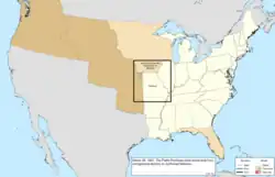 Map of the change to the United States in central North America on March 28, 1837