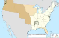 Map of the change to the United States in central North America on November 9, 1837