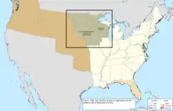 Map of the change to the United States in central North America on July 3, 1838