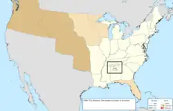 Map of the change to the United States in central North America in 1839