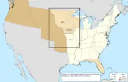 Map of the change to the United States in central North America on February 11, 1839
