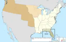Map of the change to the United States in central North America on March 3, 1845