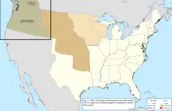 Map of the change to the United States in central North America on July 17, 1846