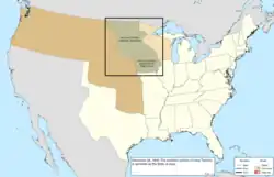 Map of the change to the United States in central North America on December 28, 1846