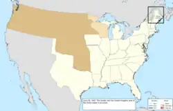 Map of the change to the United States in central North America on June 28, 1847