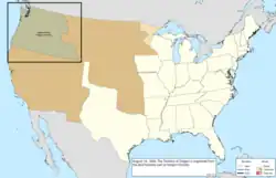 Map of the change to the United States in central North America on August 14, 1848