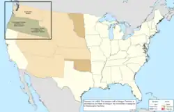 Map of the change to the United States in central North America on February 14, 1859