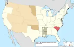 Map of the change to the United States in central North America on January 9, 1861