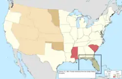 Map of the change to the United States in central North America on January 10, 1861