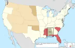 Map of the change to the United States in central North America on January 11, 1861