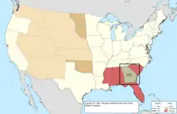 Map of the change to the United States in central North America on January 19, 1861