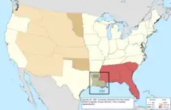 Map of the change to the United States in central North America on January 26, 1861