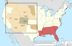 Map of the change to the United States in central North America on February 28, 1861