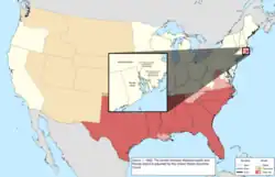 Map of the change to the United States in central North America on March 1, 1862